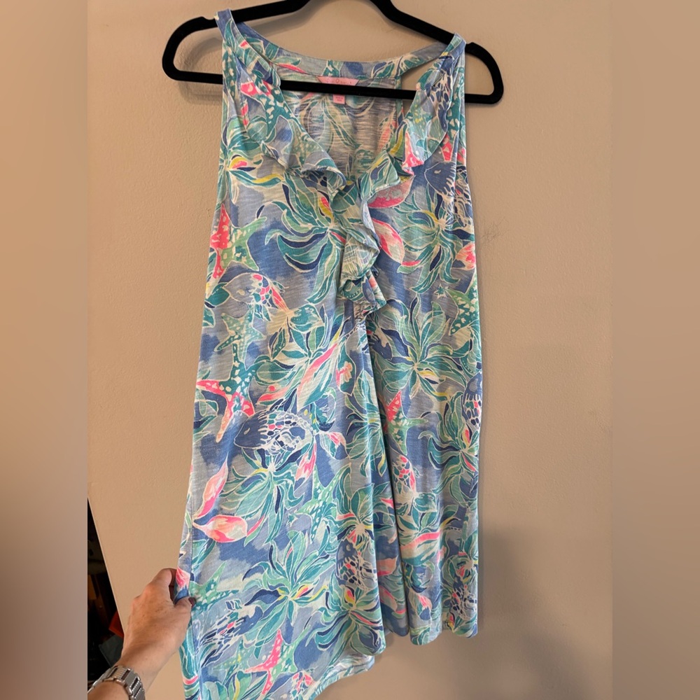Lilly Pulitzer Shay XL Blue Floral Sleeveless V-Neck Sundress - Picture 3 of 6